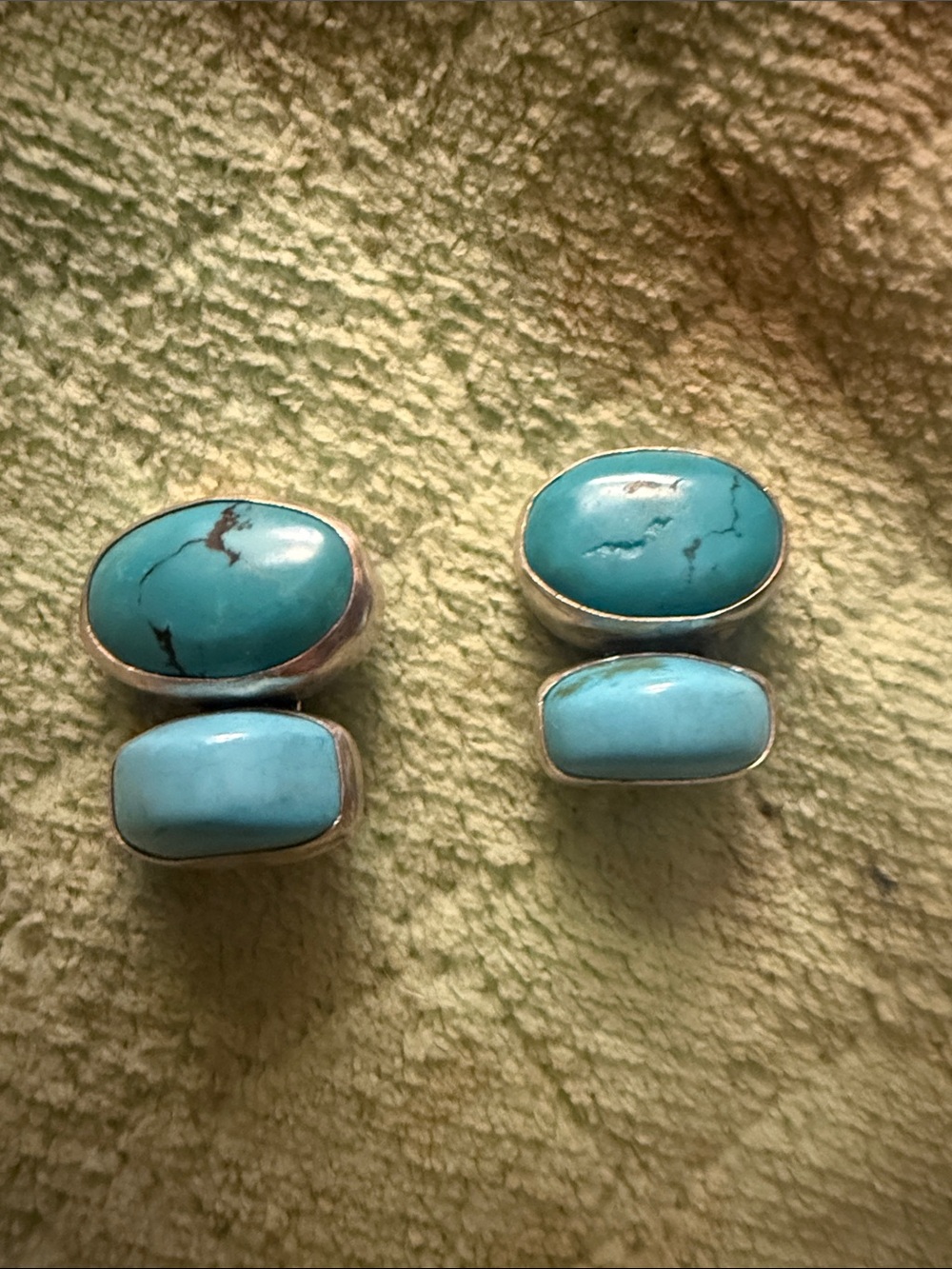 Turquoise Double-Stone Sterling Earrings - Blue Turquoise Rebecca Collins